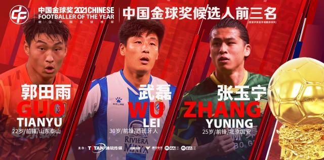 世俱杯买球APP-2021中国金球奖前三揭晓  郭田雨、张玉宁PK武球王